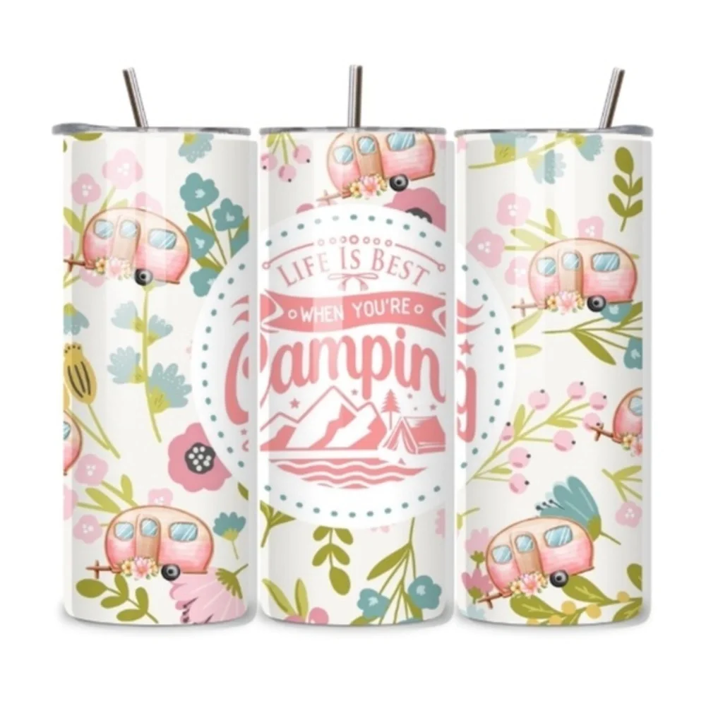 Handmade Camping Life 20oz Stainless Steel Tumbler – Floral Camper Cup